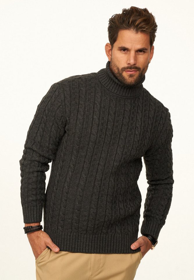 DAILY COTTON Rollkragenpullover als Grobstrick Pulli mit Zopfmuster für Herren Strickpullover für Männer - Winterpullover im Regular-Fit von DAILY COTTON