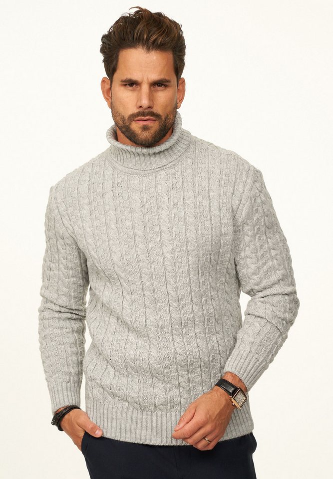 DAILY COTTON Rollkragenpullover als Grobstrick Pulli mit Zopfmuster für Herren Strickpullover für Männer - Winterpullover im Regular-Fit von DAILY COTTON