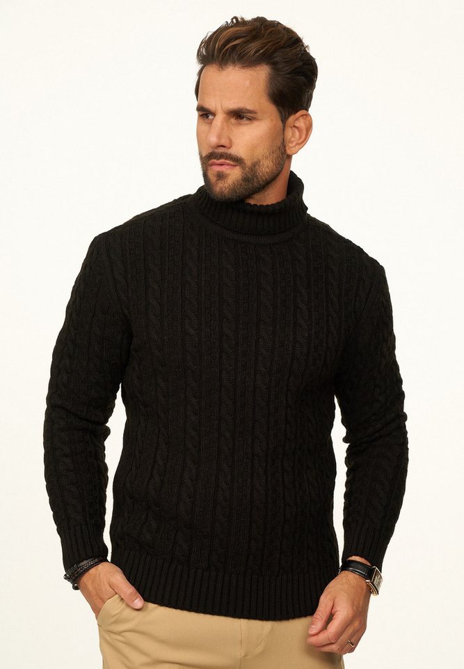 DAILY COTTON Rollkragenpullover als Grobstrick Pulli mit Zopfmuster für Herren Strickpullover für Männer - Winterpullover im Regular-Fit von DAILY COTTON