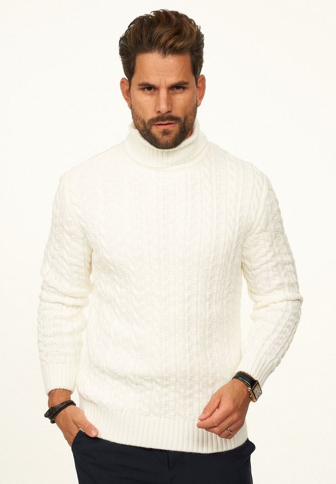 DAILY COTTON Rollkragenpullover als Grobstrick Pulli mit Zopfmuster für Herren Strickpullover für Männer - Winterpullover im Regular-Fit von DAILY COTTON