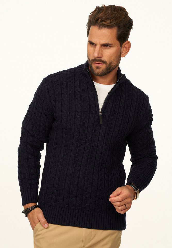 DAILY COTTON Strickpullover als Grobstrick Troyer Pulli mit Zopfmuster für Herren Männer Winterpullover Half-Zip im Regular-Fit von DAILY COTTON