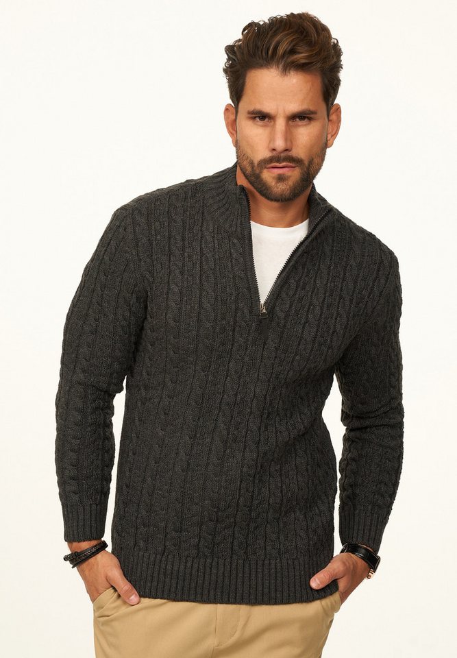 DAILY COTTON Strickpullover als Grobstrick Troyer Pulli mit Zopfmuster für Herren Männer Winterpullover Half-Zip im Regular-Fit von DAILY COTTON