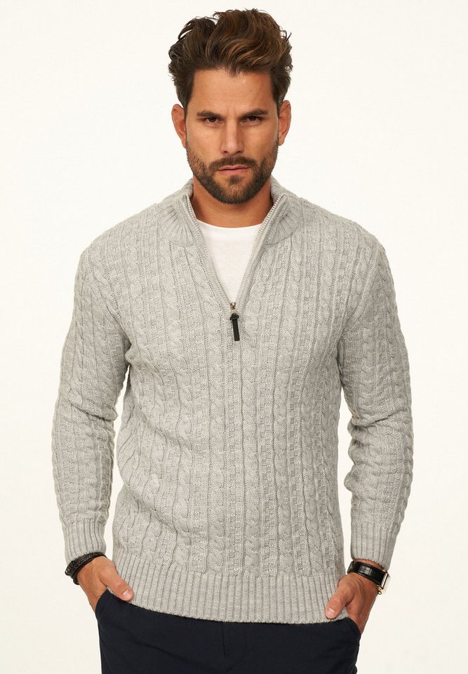 DAILY COTTON Strickpullover als Grobstrick Troyer Pulli mit Zopfmuster für Herren Männer Winterpullover Half-Zip im Regular-Fit von DAILY COTTON