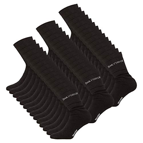 DAILYSOXX Herren Tennissocken 7er 14er oder 21er Pack Schwarz Everyday Crew Socken Performance Sport Arbeitssocken Freizeit Baumwolle Strümpfe 39-42 43-46 47, Größe:43-46, Farbe:Schwarz - 21er Pack von DAILYSOXX