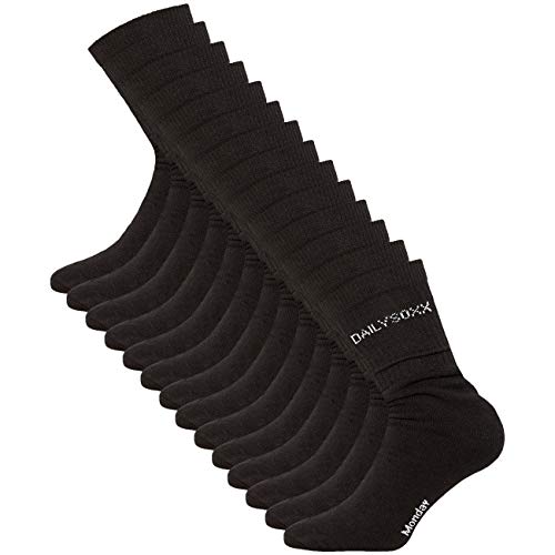 DAILYSOXX Herren Tennissocken 7er 14er oder 21er Pack Schwarz Everyday Crew Socken Performance Sport Arbeitssocken Freizeit Baumwolle Strümpfe 39-42 43-46 47, Größe:43-46, Farbe:Schwarz - 7er Pack von DAILYSOXX