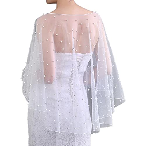 DAISHIAO Hochzeitsaccessoires Bolero Brautumhang Perlen Hochzeit Umhang kurz vorne lang hinten Frauen Wrap Cape Abend Wrap Schal von DAISHIAO