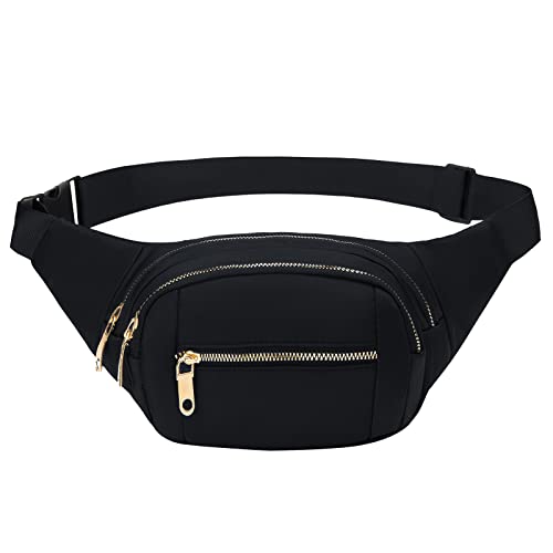 DAITET Crossbody-Bauchtasche für Damen und Herren, große Hüfttasche und Hüfttasche mit verstellbarem Riemen für Outdoor, Workout, Reisen, Freizeit, Laufen, Wandern, Radfahren, Mode Schwarz-Gold von DAITET