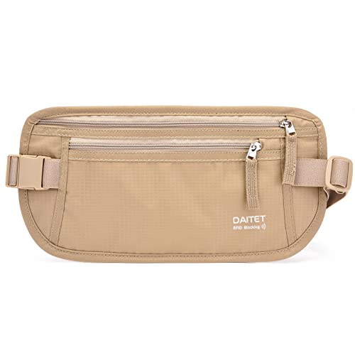 DAITET Geldgürtel für Damen und Herren Die Bauchtasche zum Reisen Flach Mit RFID-Blocker, Undercover Fanny Pack, beige von DAITET