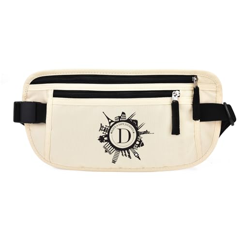 DAITET Personalisierter Geldgürtel, RFID-blockierend, sichere Reisetasche, monogrammiertes Geschenk für Frauen, Mutter und Reisebegeisterte (D), Cremeweiß, Rfid Blocking & Belt Wide:1inch, D von DAITET