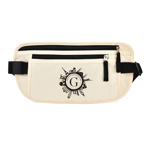 DAITET Personalisierter Geldgürtel, RFID-blockierend, sichere Reisetasche, monogrammiertes Geschenk für Frauen, Mutter und Reisebegeisterte (G), Cremeweiß, Rfid Blocking & Belt Wide:1inch, G von DAITET