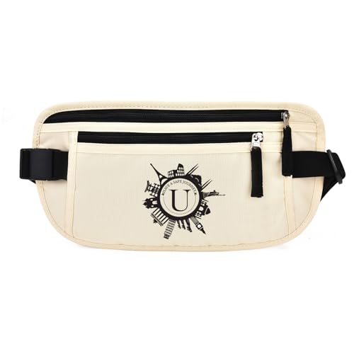 DAITET Personalisierter Geldgürtel, RFID-blockierend, sichere Reisetasche, monogrammiertes Geschenk für Frauen, Mutter und Reisebegeisterte (U), Cremeweiß, Rfid Blocking & Belt Wide:1inch, U von DAITET