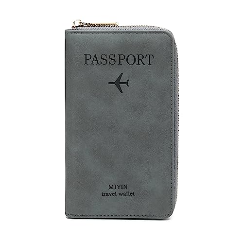Passport Holder Wallet for Men & Women, RFID Blocking Travel Wallet, Passport Holder Card Slots Document Organizer Wrist Strap (Dark Grey) von DAITET