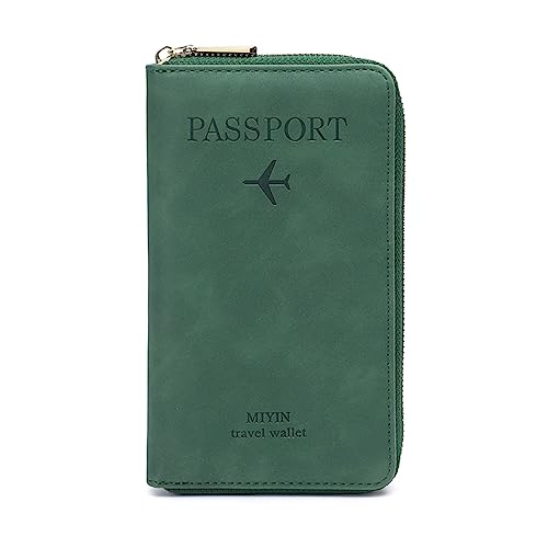 Passport Holder Wallet for Men & Women, RFID Blocking Travel Wallet, Passport Holder Card Slots Document Organizer Wrist Strap (Green) von DAITET