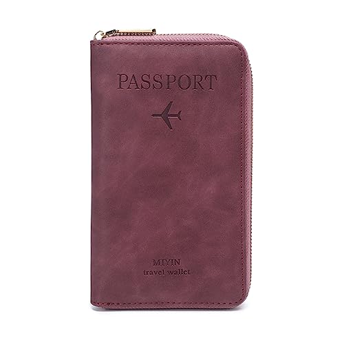 Passport Holder Wallet for Men & Women, RFID Blocking Travel Wallet, Passport Holder Card Slots Document Organizer Wrist Strap (Wine Red) von DAITET