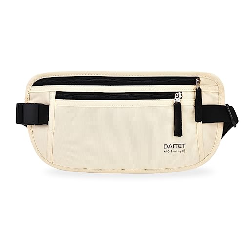 RFID-blockierender Geldgürtel für Männer und Frauen, schlanke Bauchtasche für Reisen, Laufen, verdeckte Taille für Reisepasshalter, Handy, Cremeweiß, Rfid Blocking & Belt Wide:1inch von DAITET