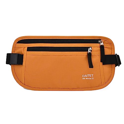 RFID-blockierender Geldgürtel für Männer und Frauen, schlanke Bauchtasche für Reisen, Laufen, verdeckte Taille für Reisepasshalter, Handy,Orange, Rfid Blocking & Belt Wide:1inch von DAITET