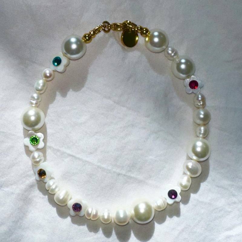 Buntes Perlenfußkettchen Mit Süßwasserperlen, Blumenfußkette, Boho Fußkette, Sommer Handgemachtes Perlenfußkettchen, Strand Schmuck von DAIXO