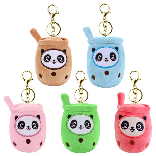 DAJASD Bubble Tea Kuscheltier Schlüsselanhänger, 5PCS Panda Bubble Tea Plüschtier, Plüschtier Boba Tea, Teetasse Kissen Kinderspielzeug, Bubble Pearl Milk Tea Kuschelkissen Für Erwachsene Kinder von DAJASD