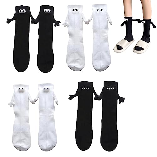 DAJASD Funny Magnetic Suction 3D Doll Couple Socks, 4Paar Saug-Paar-Socken, Lustige Magnetische Hand Holding Socken, Hand in Hand Socken, für Frauen Männer, Unisex, Paare, Eltern und Kinder von DAJASD