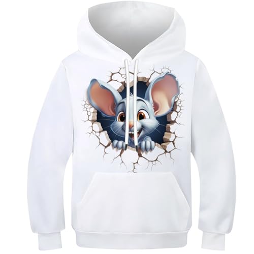 DAKINCHERRY 3D-Tiere Kinder-Hoodie Sweatshirt Für Jungen Mädchen Mit Tasche Niedliche Maus Langarm Pullover Hoodies 13-15Y von DAKINCHERRY