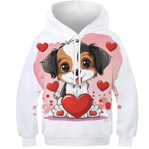 DAKINCHERRY Cute Hund Jungen Mädchen Hoodie 3D Druck Pullover Kuscheliges Haustier Personalisierte Kapuzenpulli 8-10Y von DAKINCHERRY