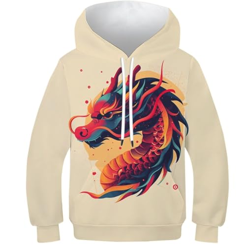 DAKINCHERRY Drache Jungen Mädchen Hoodie Sweatshirt Für Jungen Mädchen Mit Tasche Mysterious Drache Langarm Pullover Hoodies 8-10Y von DAKINCHERRY