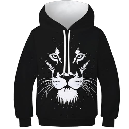 DAKINCHERRY Einfachheit eines Tigers Jungen Mädchen Hoodie 3D Lustig GedrucKt Kapuzenpullover Minimalistischer Tiger Leichte Sweatshirt 8-10Y von DAKINCHERRY