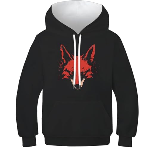 DAKINCHERRY Fuchs UnisexKinder Hoodie 3D Lustig GedrucKt Kapuzenpullover Fantasy Waldtiere Langarm Pullover Hoodies 8-10Y von DAKINCHERRY