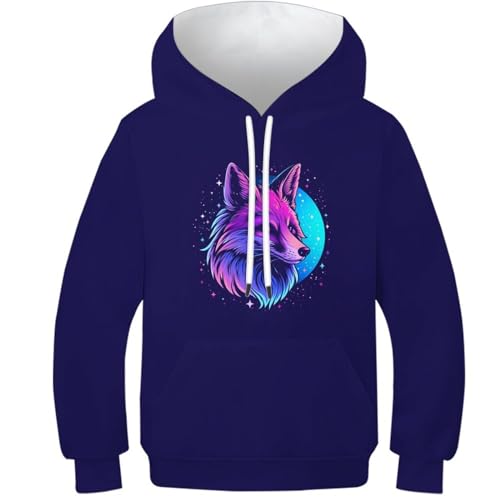 DAKINCHERRY Galaktischer Fuchs Jungen Mädchen Hoodie Kapuzenpullover Neuheit Fantasy Waldtiere Freizeitpullover Für Kinder 8-10Y von DAKINCHERRY