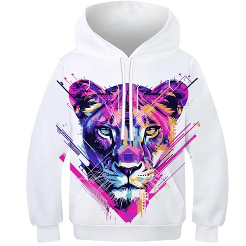 DAKINCHERRY Leopard Jungen Mädchen Hoodie 3D Druck Pullover Erstaunlich Cooler Tiger Freizeitpullover Für Kinder 11-13Y von DAKINCHERRY