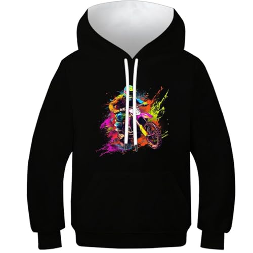 DAKINCHERRY Motocross Kinder-Hoodie 3D Lustig GedrucKt KapuzenpulLieber Geländewagen Leichte Sweatshirt 10-12Y von DAKINCHERRY