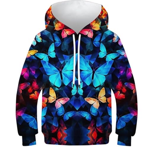 DAKINCHERRY Psychedelischer Schmetterling UnisexKinder Hoodie 3D Druck PulLieber Fantasie Schmetterling Personalisierte Kapuzenpulli 12-14Y von DAKINCHERRY