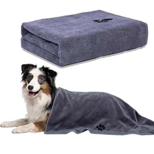 DAKLOP 1 Pcs Hundehandtuch, Hundehandtuch Extra Saugfähig für Hunde Und Katzen, Schnelltrocknend Haustier Mikrofaser Handtücher, 100 x 50 cm Hunde Handtuch für Katzen, Hunde Oder Andere（Grau） von DAKLOP