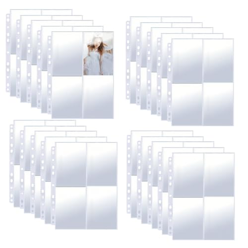 DAKLOP 20 Pcs A4 Fotohüllen mit 160 Fächern für 2/3/4-Ringordner, Transparente Postkartenhüllen mit 4 Fächern, Klarsichthüllen a4, Top Loading Nachfüllseiten für Fotoalben (103x143 mm) von DAKLOP