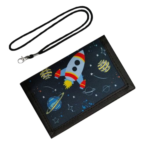 DAKLOP Kinder-Geldbörse mit Raketenmuster, mit Halstrageband, für Geschenke/Finanzlernen, Polyester, 8 * 12 * 1cm, brustbeutel Kinder von DAKLOP