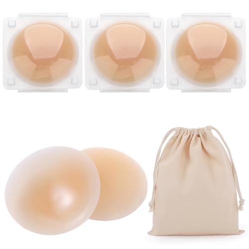 DAKLUNAR Nippelpads, 8 Stück Damen Silikon Nipple Cover mit Brustwarzenschutz Hochwertige Damen Nipple Cover Wiederverwendbares Waschbares Selbstklebendes Brustwarzenschutz 8cm(Selbstklebend) von DAKLUNAR