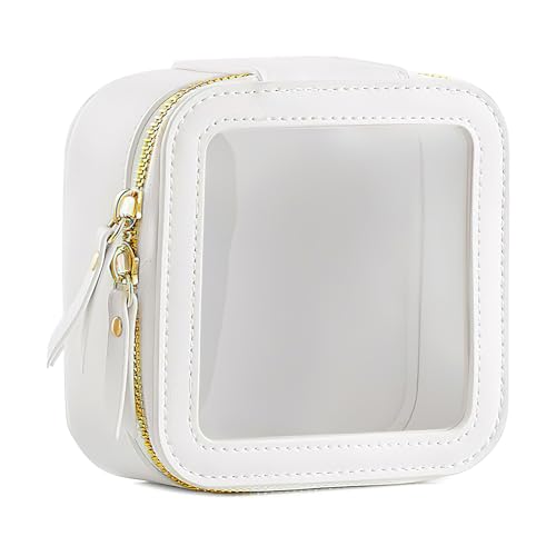Mini Make Up Tasche Kulturbeutel Reise Kosmetiktasche mit Reißverschluss Transparent Kleine Make up Organizer Damen wasserdichte Auto Beige von DAKLUNAR