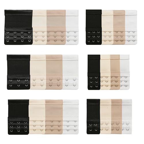 DALAETUS 24 Stück BH Verlängerung Set, Damen BH-Verlängerer, Komfort BH-Verlängerung, Elastischen BH Verschluss (Schwarz, Weiß, Hautfarben, Apricot) von DALAETUS