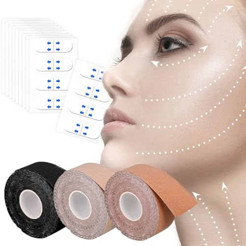 3 Stück Face Lifting Tape mit 80 Unsichtbar Facelifting Aufkleber-Set, Multifunktional Face Tape, Anti-Wrinkle Patches, Myofasziales Gesichtstraffungsband für Straffung und Straffung der Haut von DALAETUS