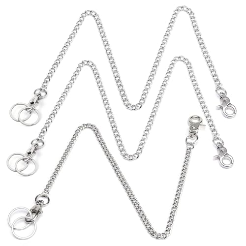 3 Stück Lange Schlüsselkette Set, Hosenkette mit Karabinerhaken Panzerkette, Silber Brieftasche Kette für Männer Frauen, Punk-Schlüsselanhänger für Portemonnaie Schlüssel von DALAETUS