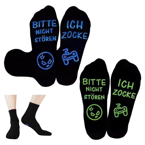 4 Stück Lustige Socken Set, Gaming Socken in 2 Farben, Lustige Socken Geschenke Spruch Bitte Nicht Stören Ich Zocke für Spieler, Männer, Frauen, Weihnachten, Liebhaber, Valentinstag von DALAETUS