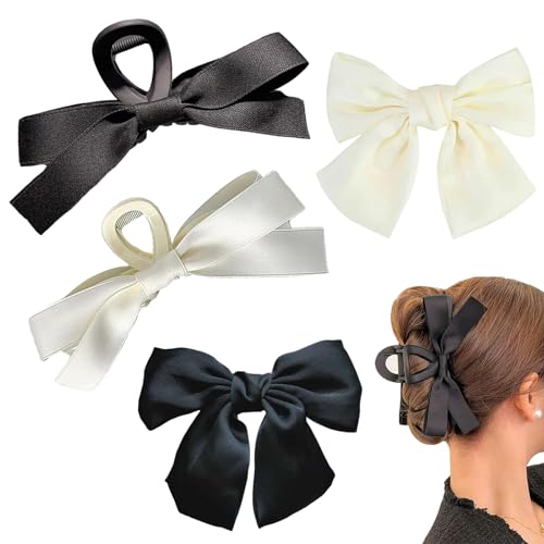 4 Stück Schleife Haarspange und Bogenhaarklauenclip Set, Eleganter Haarspangen mit Schleife für Frauen, Satin Französische Haarspangen für Damen(Schwarz und Weiß) von DALAETUS