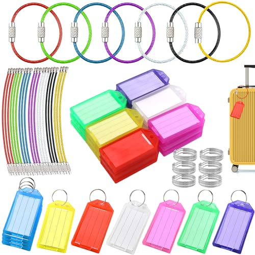 56 Stück Bunt Schlüsselanhänger Set mit Schlüsselanhänger schreiben für Taschenlampen,7 Farben Schlüsselringe für Outdoor,Edelstahl Schlüsselring Drahtseil für Gepäckanhänger ID Tag Wächter von DALAETUS