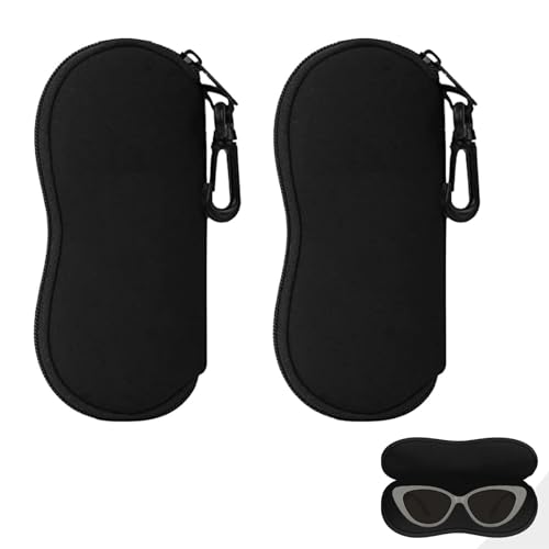 DALAETUS 2 Stück Neopren Brillenetui, Reißverschluss Sonnenbrille Tasche mit Gürtelclip, Tragbare Ultraleichter Brillenetui für Männer Frauen(Schwarz) von DALAETUS