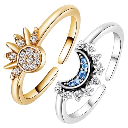 DALAETUS 2 Stück Sonne und Mond Ring Set, Stapelbare Himmlisches Sonne- und Mondring-Set, Funkelnd Matching Ringe Verstellbar, Geschenk für Frauen Mädchen Damen von DALAETUS