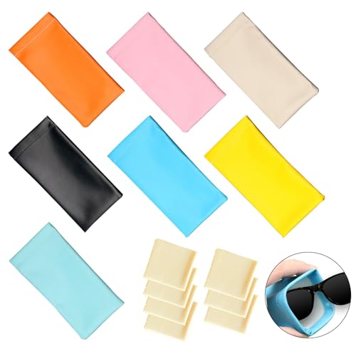 DALAETUS 7 Stück Brillenetui Weich für Frauen Set, Sonnenbrillen Beutel in Verschiedenen Farben, Squeeze Top, Tragbar, Wasserdicht - Inklusive 7 Gelben Reinigungstüchern - Leder Sonnenbrillen Etui von DALAETUS