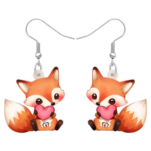 DALANE Acryl Anime Fuchs Ohrringe Tiere Baumelnder Tropfen Mode Schmuck für Frauen Mädchen Kinder Charms Geschenke (Valentinstag-Fuchs) von DALANE