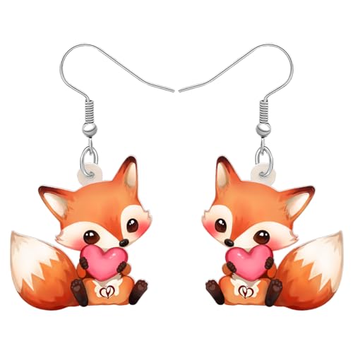 DALANE Acryl Anime Fuchs Ohrringe Tiere Baumelnder Tropfen Mode Schmuck für Frauen Mädchen Kinder Charms Geschenke (Valentinstag-Fuchs) von DALANE