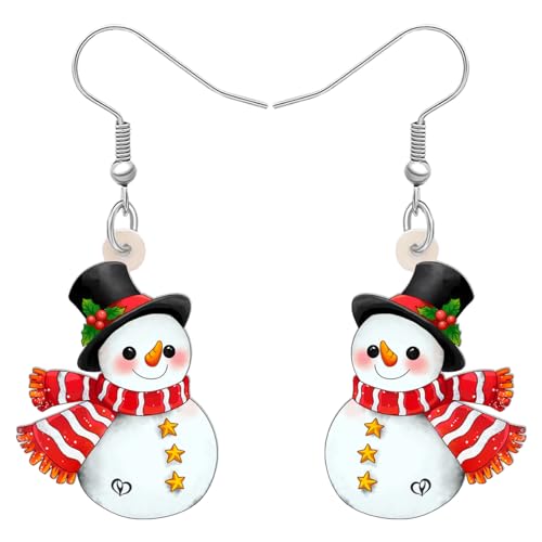 DALANE Acryl Anime Weihnachten Hut Schneemann Ohrringe Baumeln Tropfen Süßigkeiten Schmuck Lustige Geschenke für Frauen Damen Mädchen Kinder (Weiß C) von DALANE