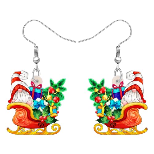 DALANE Acryl Anime Weihnachtsbaum LKW Ohrringe Baumeln Tropfen Süßigkeiten Rotes Auto Schmuck für Frauen Mädchen Damen Kinder Weihnachten Geschenke (Roter Schlitten) von DALANE